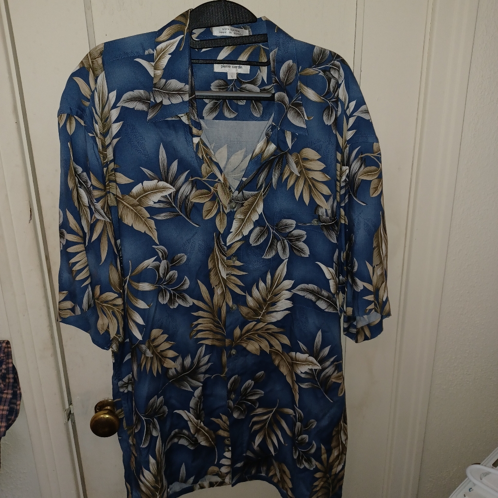 Pierre Cardin Hawaiian Vintage Button Down Shirt Sz L